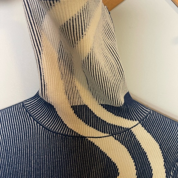 Alp N Rock Navy and Cream Striped Turtleneck Sweater Size Medium Mod Ski - Picture 8 of 9